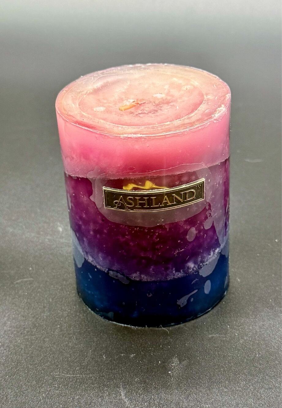 Ashland Layered Pillar Candle Pink Purple Blue Decorative Wax Unburned